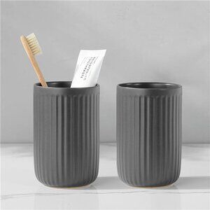 Ceramic Toothbrush Holder Set 2 Cups Bathroom Tumbler Toothpaste Holder Counter